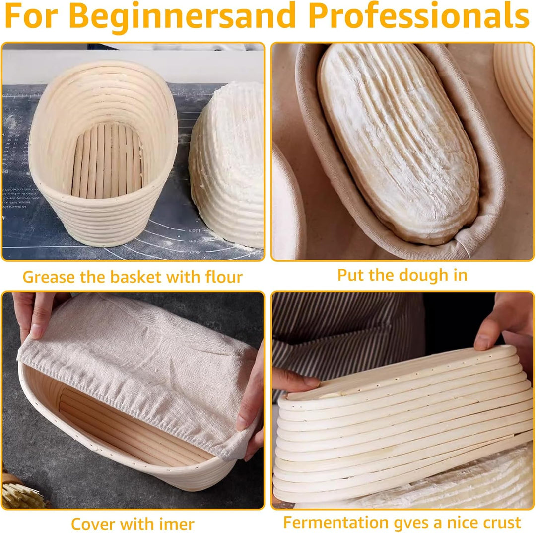 Gärkorb zum Brotbacken 2er- Set, 30 cm, Gärkörbchen aus natürlichem Rattan für selbstgemachtes Brotn