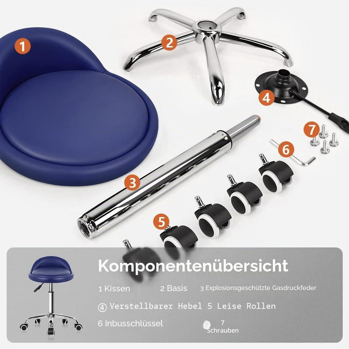 KKTONER Rollhocker mit Rückenlehne höhenverstellbar drehbar Arbeitshocker Drehhocker Rollhocker Büro