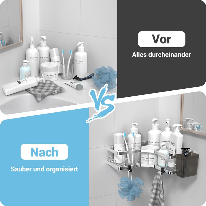 FINIBO Duschablage Ohne Bohren, 2 Stück Selbstklebend Eckregal Badezimmer Organizer, Duschregal Edel