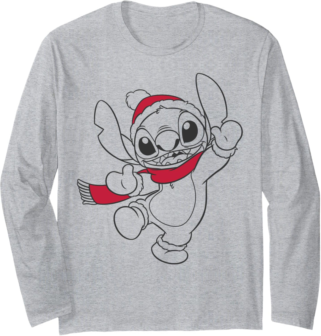 Disney Lilo & Stitch Christmas Stitch Scarf And Hat Outline Langarmshirt