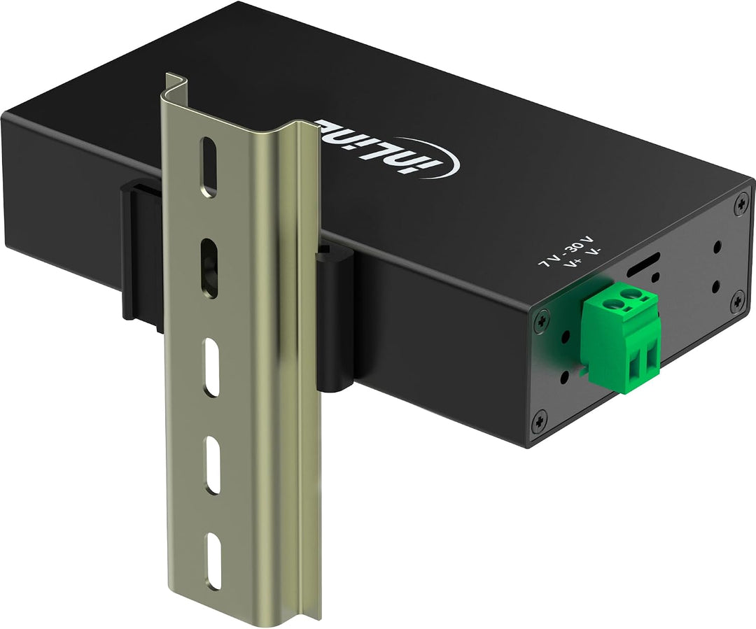 Inline USB 3.2 Gen.1 Industrie-Hub mit 7 Ports, Aluminiumgehäuse, DIN-Schienen-Montage, aktiver USB-