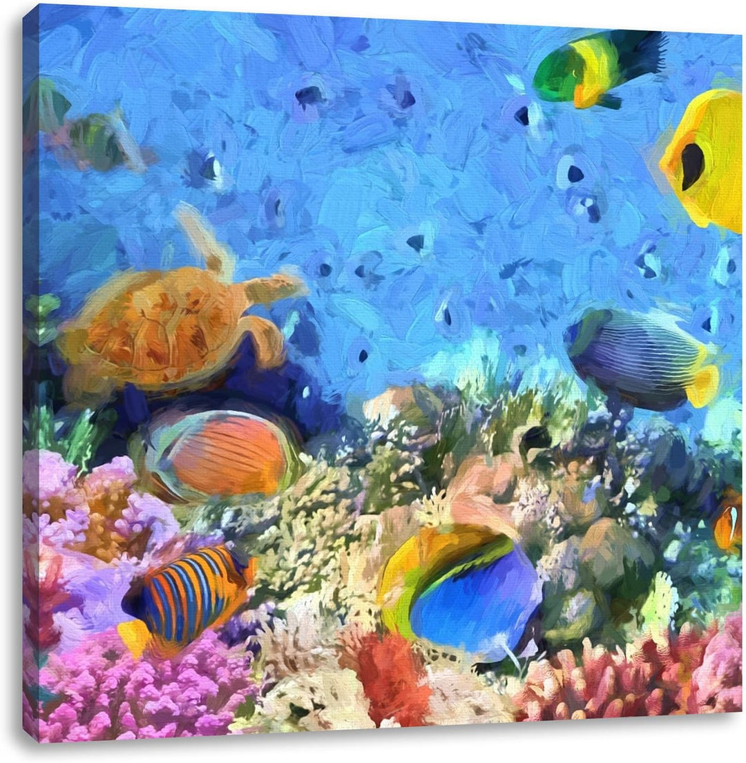 Pixxprint Fische im Korallenriff als Leinwandbild Quadratisch/Grösse: 70x70 / Wandbild/Kunstdruck/fe