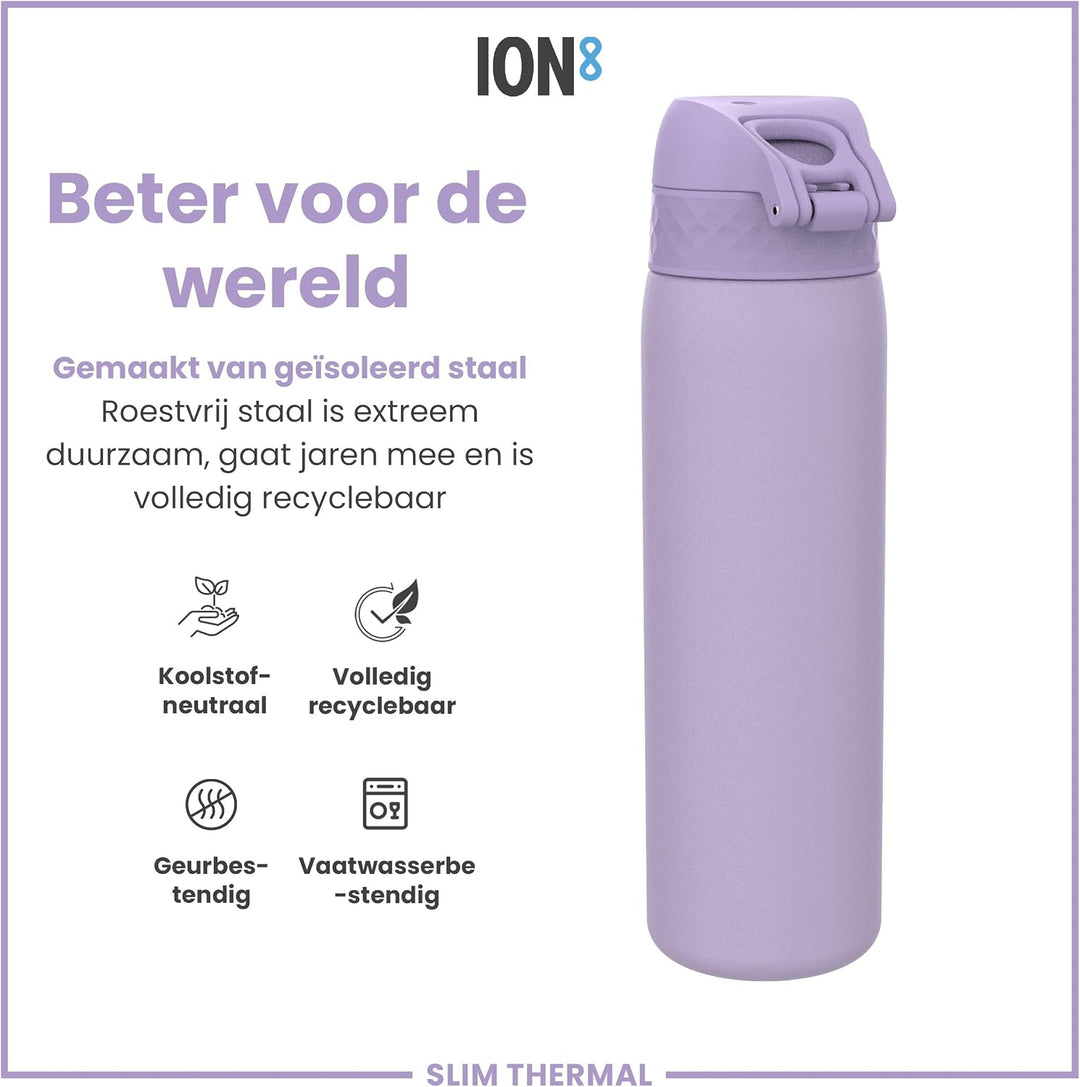 ION8 Vakuumisolierte Edelstahl-Trinkflasche, 500 ml, Auslaufsicher, Einhandöffnung, Sichere Verriege