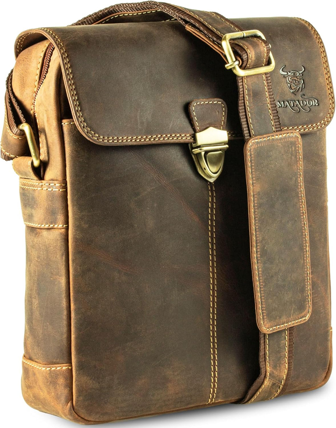 MATADOR Umhängetasche Herren Klein aus Echtleder #JAKARTA, Bequeme Männer Handtasche mit vielen Fäch