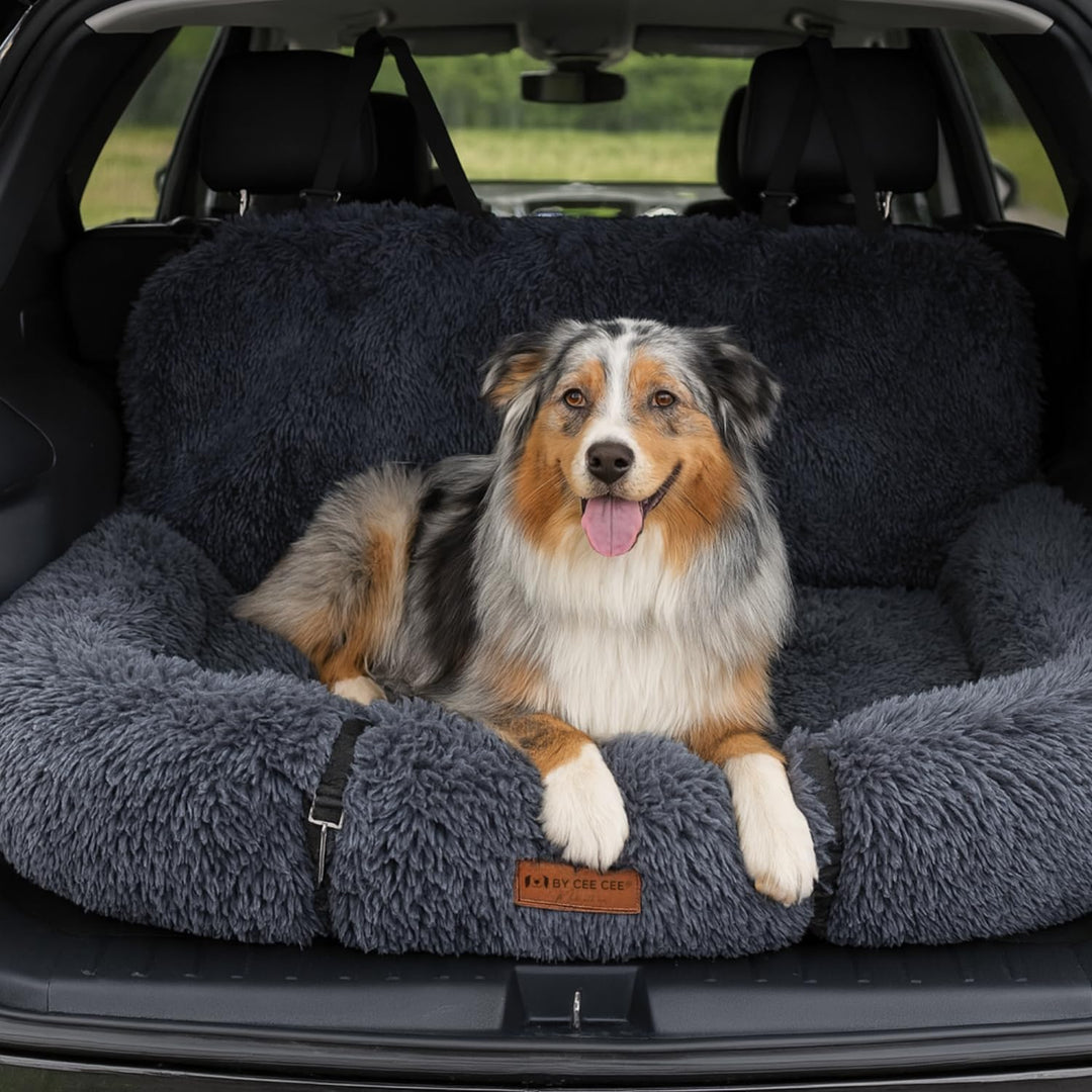 Autositz Hund Deluxe - Hundekorb Auto mit Sicherheitsgurt - Auto Hund - Hundesitz - Autositz - Beige
