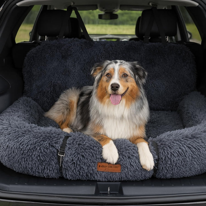 Autositz Hund Deluxe - Hundekorb Auto mit Sicherheitsgurt - Auto Hund - Hundesitz - Autositz - Beige