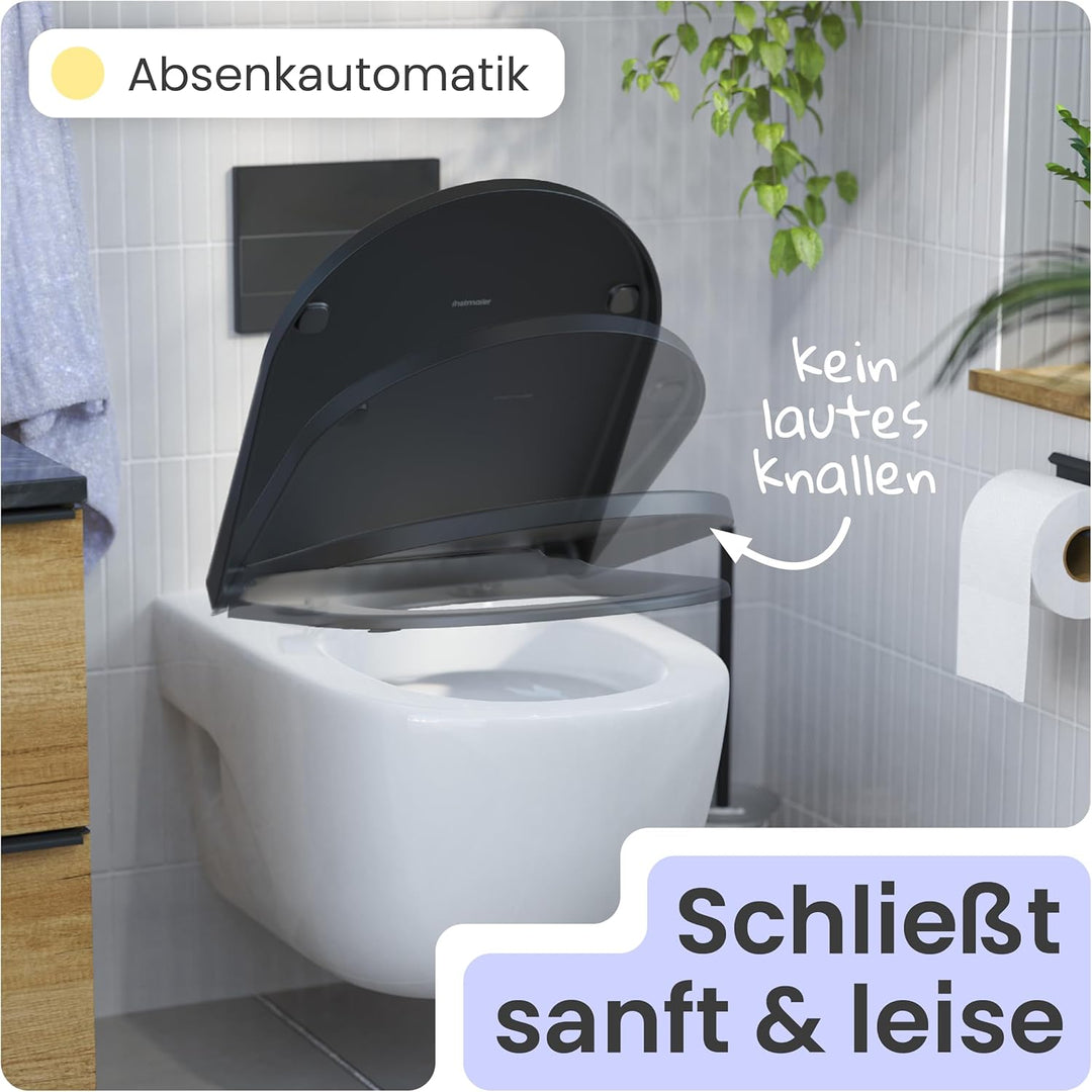 instmaier Helma | Toilettendeckel mit Absenkautomatik | Schwarz | TÜV geprüft | D-Form | Toilettensi