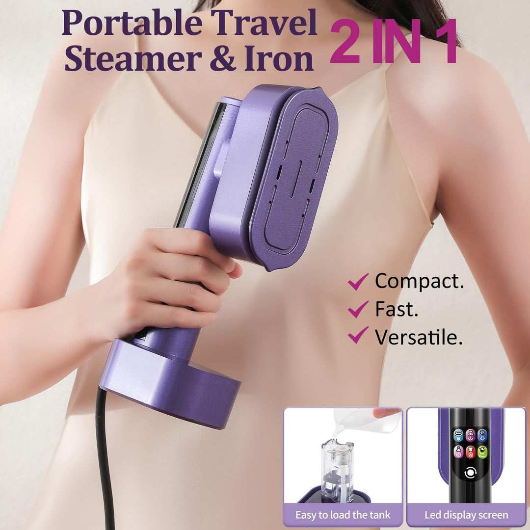 Dampfbügeleisen Tragbar, 2-in-1 Steamer Dampfglätter für Kleidung, 1300W Reisebügeleisen mit 190ml W