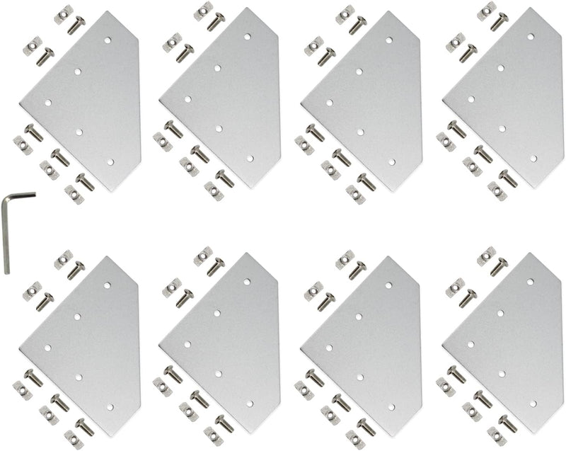 Zeberoxyz 8 STÜCKE Silber L Form Eckhalterplatte mit Schrauben und T-Muttern, 5-Loch 90 Grad Joint B
