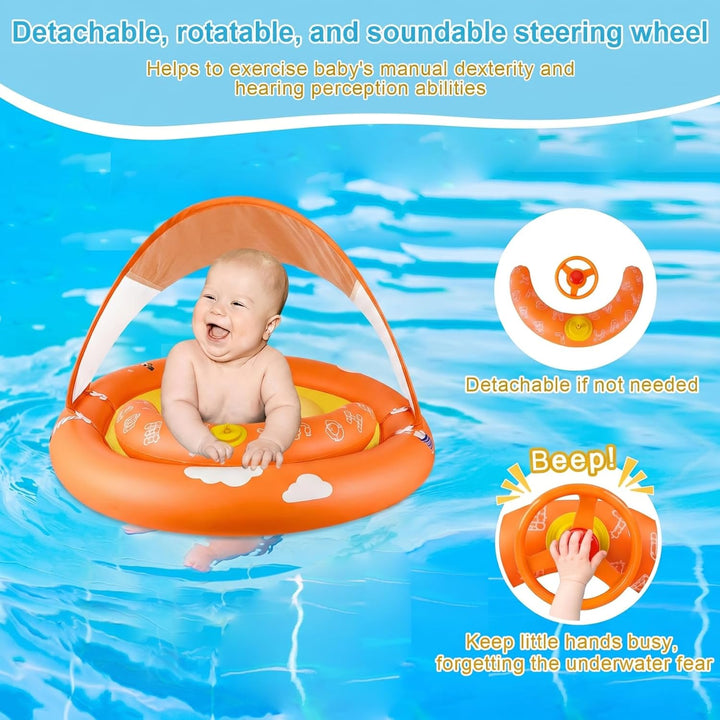MYCARBON Baby Schwimmring mit verstellbare Schwimmsitz UPF50+ Sonnendach Spielzeug für Kinder Schwim