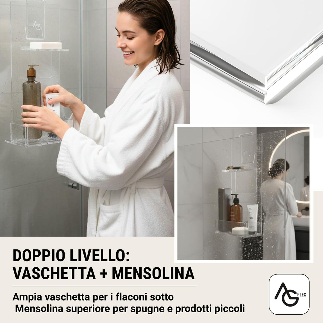 Agplex Duschregal aus Acrylglas mit Handtuchhalter - Duschregal - Masse in cm 24x20xh45 (2 Regale, D