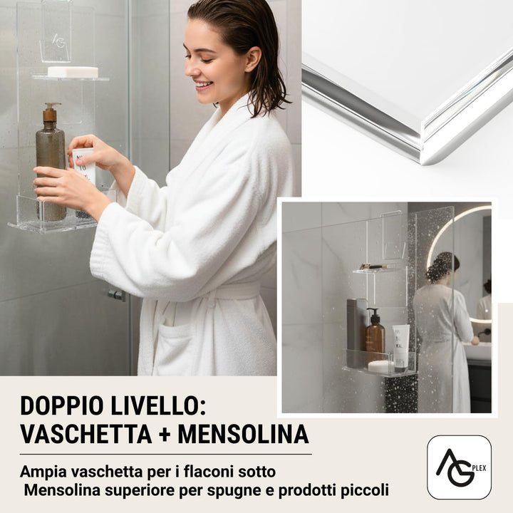 Agplex Duschregal aus Acrylglas mit Handtuchhalter - Duschregal - Masse in cm 24x20xh45 (2 Regale, D