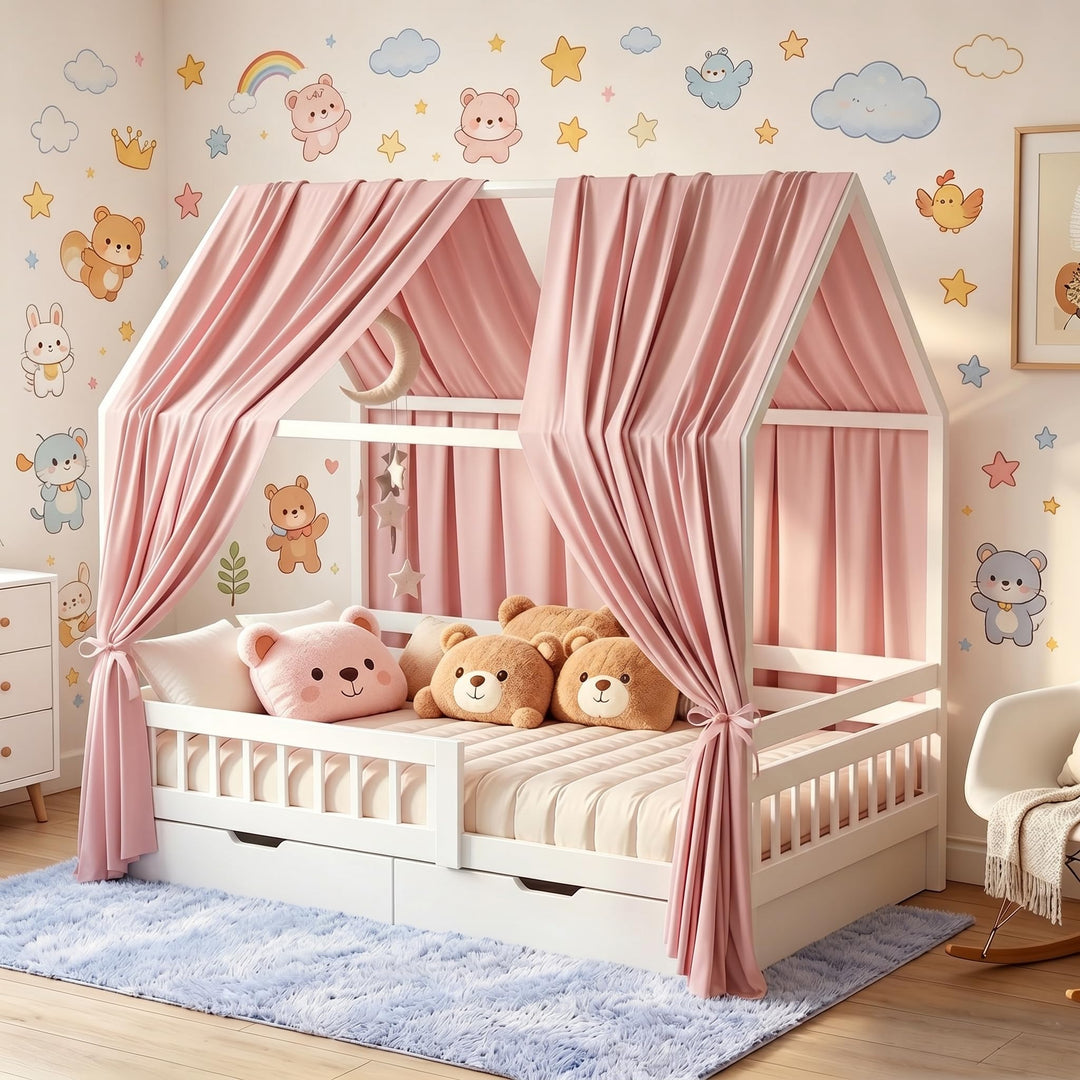 2 Stück Hausbett Himmel, Betthimmel Babybett aus Musselin,Weich und atmungsaktiv Baldachin Kinderzim