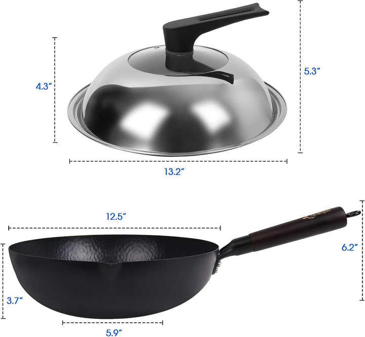 32cm/6L Bratpfanne Wokpfanne Pfannenset Pfanne Chinesische Pfanne aus Karbonstahl für Elektroherden