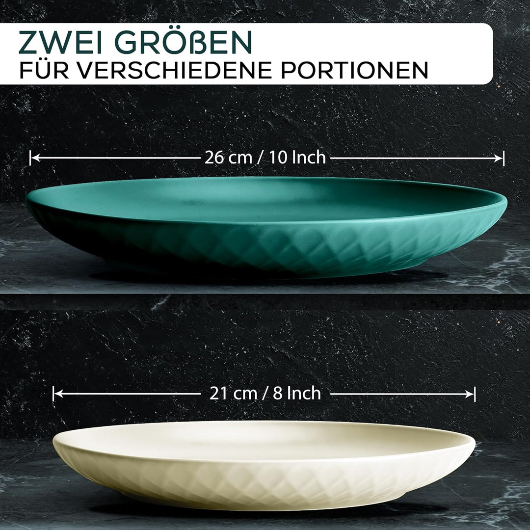 MIAMIO - 6er Geschirrset/Teller Set modern aus Keramik für 6 Personen - Palmanova Kollektion (Grün,