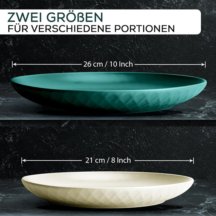 MIAMIO - 6er Geschirrset/Teller Set modern aus Keramik für 6 Personen - Palmanova Kollektion (Grün,