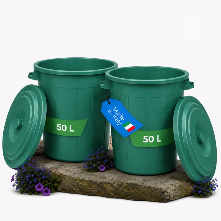 YourCasa Mülltonne 2 x 50L - Mülleimer mit Deckel - Tonne mit Trageriffen für Garten - Futtertonne o