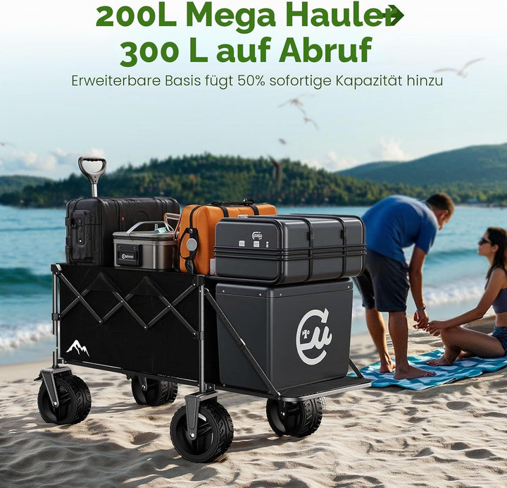 Festival-Trolley, 300 l, faltbarer Strandwagen mit verstellbarer Heckklappe, 360°-Rädern und Bremsla