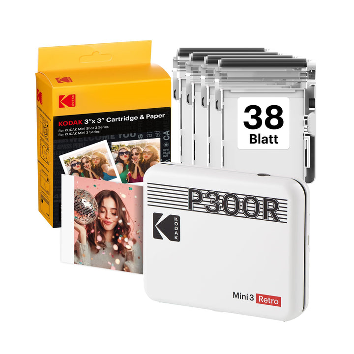 KODAK Mini 3 Retro 4PASS Fotodrucker, tragbar (7,6 x 7,6 cm) – Paket mit 68 Blättern, Weiss Impriman