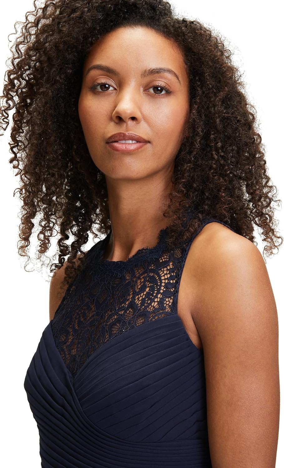 Vera Mont Damen Abendkleid mit Spitze 42 Blau, 34