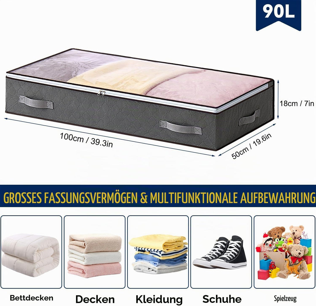 AIOR 4 Stück 90L Unterbettkommode mit Sichtfenster, Faltbare Unterbett-Aufbewahrungstasche Kleiderau