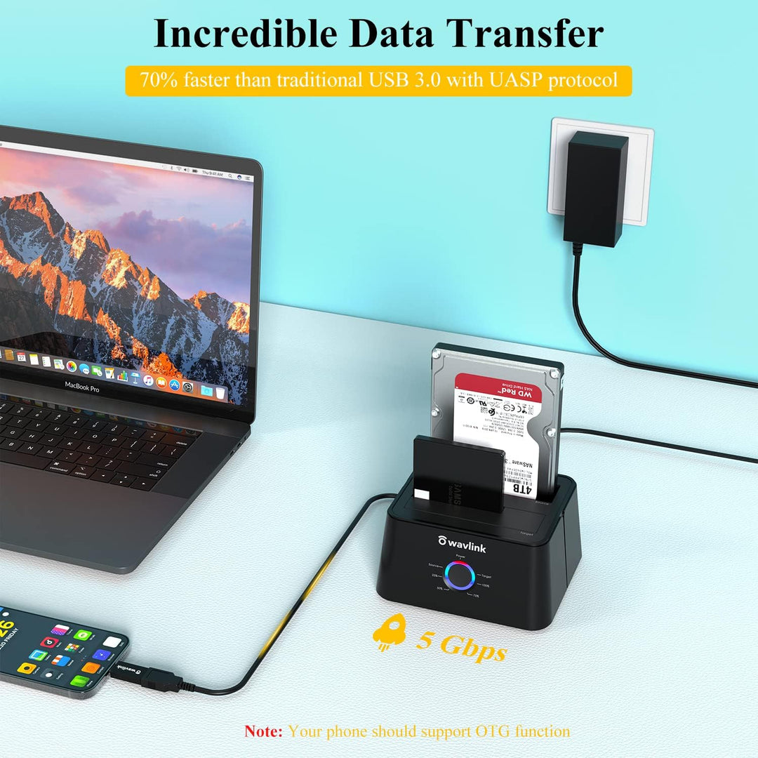 WAVLINK Dual Bay SATA zu USB3.0 / USB C Externe Festplatten Docking Station für 2,5 oder 3,5-Zoll-HD