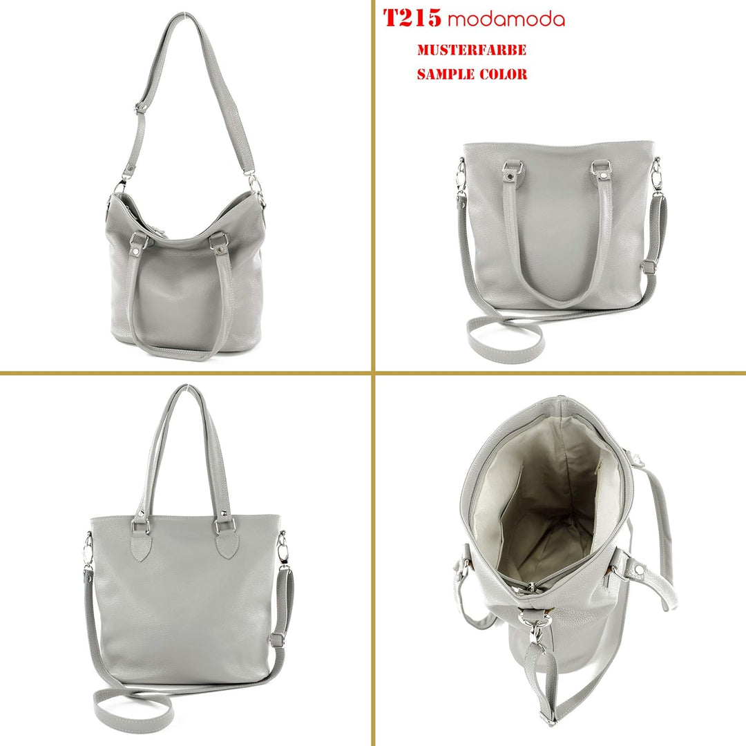 modamoda de - T215 - Italienische Ledertasche Shopper Large Taupe, Taupe