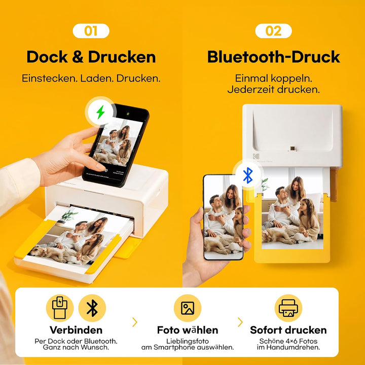KODAK Dock Plus 4Pass-Fotodrucker (10 x 15 cm) + Paket mit 90 Blatt Fotopapier Imprimante + Paquet a