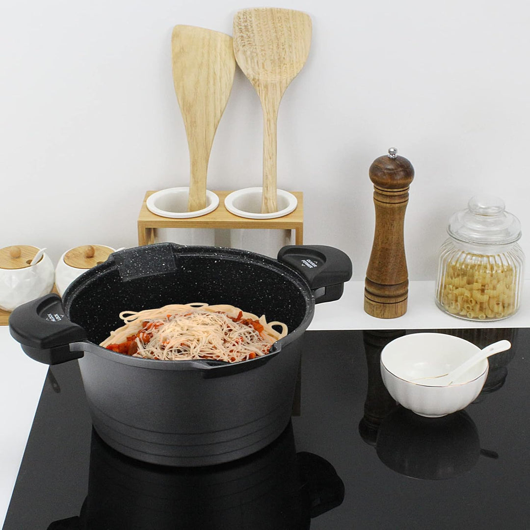 ROSSETTO Nudeltopf 24 cm Nudelkocher mit verschliessbarem Deckel, 4,5 l Spaghetti-Kasserolle, Glasde