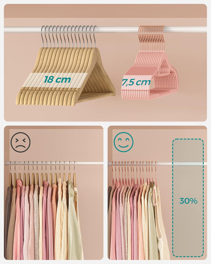 SONGMICS Kleiderbügel 30er Set, Bügel aus Kunststoff, rutschfest, platzsparend, Dicke 0,5 cm, 42 cm