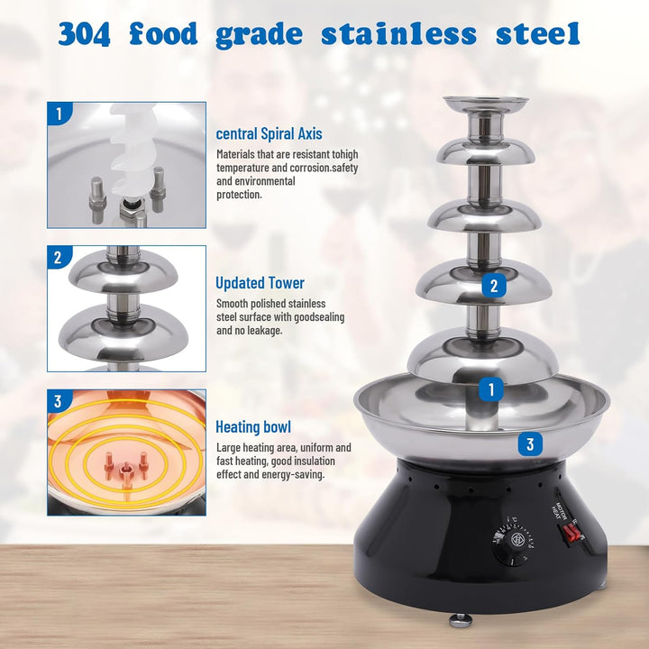 Schokobrunnen 5 Ebenen, Elektrische Schokoladenbrunnen Grosse Edelstahl Schokolade Brunnen Schmelzfu