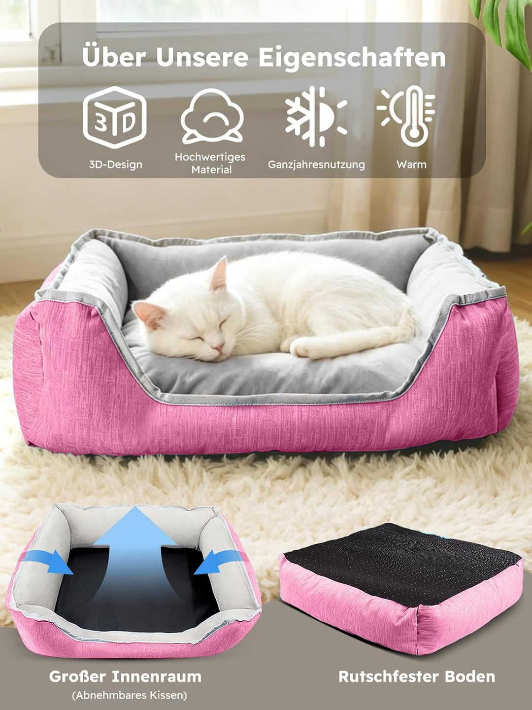 PETCUTE Hundebett Katzenbett Waschbar Orthopädisches Hundebetten Hundekissen Flauschig Katzenkorb fü