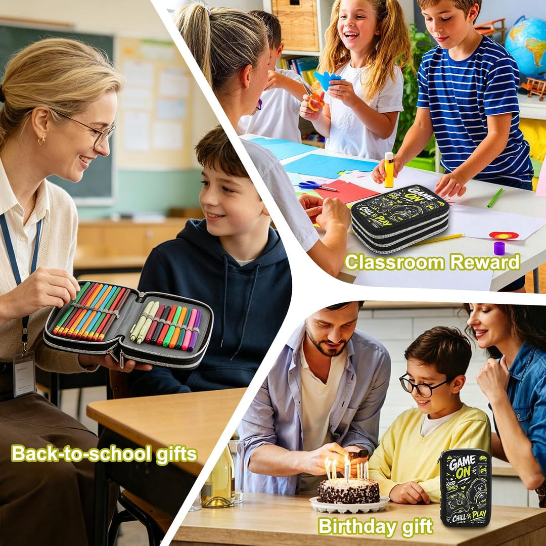 Gaming Federmäppchen Jungen 3 Fächer, Grosse Kapazität Federtasche 3fach Leer, Cooles Game Stifteetu