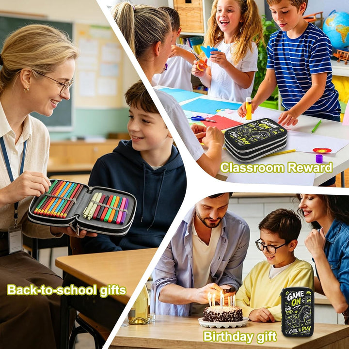 Gaming Federmäppchen Jungen 3 Fächer, Grosse Kapazität Federtasche 3fach Leer, Cooles Game Stifteetu