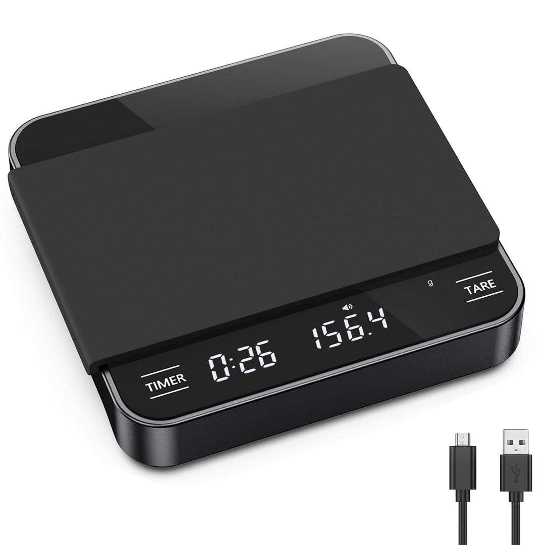 Brifit Mini Kaffeewaage mit Timer, Espresso Waage 2kg/0.1g, Feinwaage mit 3 Masseinheit, USB Wiedera