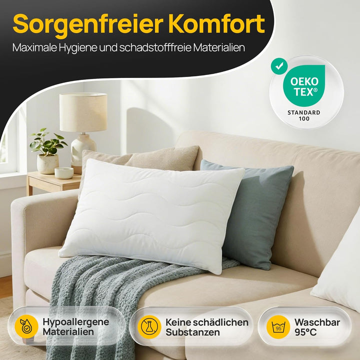 LILENO HOME Kopfkissen 40x90 cm [4er Set] als Kissen-Füllung - Bett oder Deko Kissen mit Reissversch