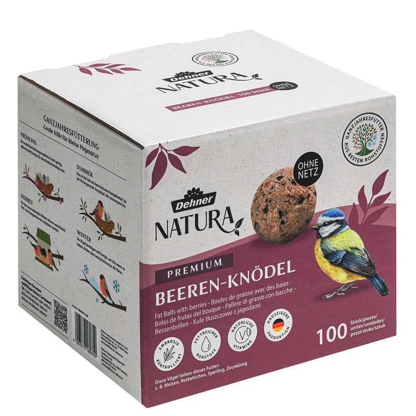 Dehner Natura Premium Meisenknödel ohne Netz, Beerenknödel, ganzjähriges Wildvogelfutter proteinreic