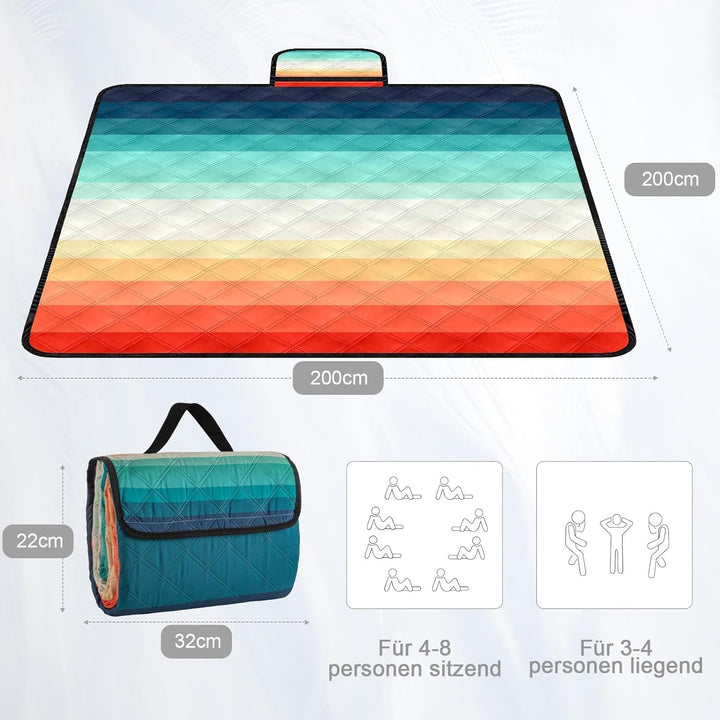 Picknickdecken, 200x200cm Extra GrossE Waschbare Picknickdecke, Faltbare Strandmatte Mit Tragegurt,