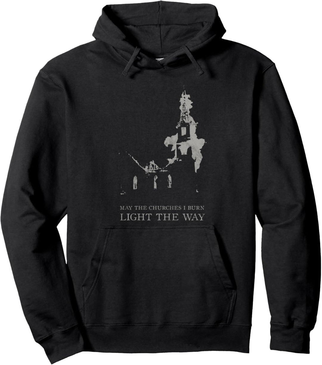 Burning Church Occult Antichrist Satan Atheist 666 Gothic Pullover Hoodie