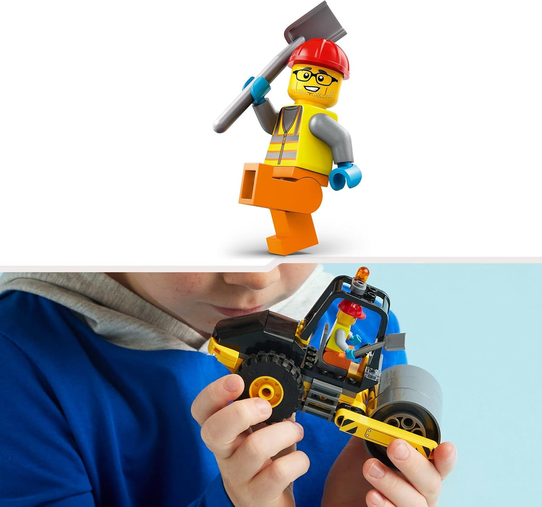 LEGO City Strassenwalze, Baustellenfahrzeug für Kinder ab 5 Jahren, Dampfwalze-Spielzeug mit Bauarbe