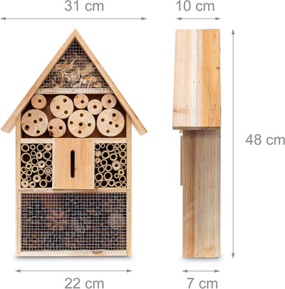 Relaxdays Insektenhotel HBT 48 x 31 x 10 cm Bienenhotel aus Naturmaterialien als Unterschlupf für Kä