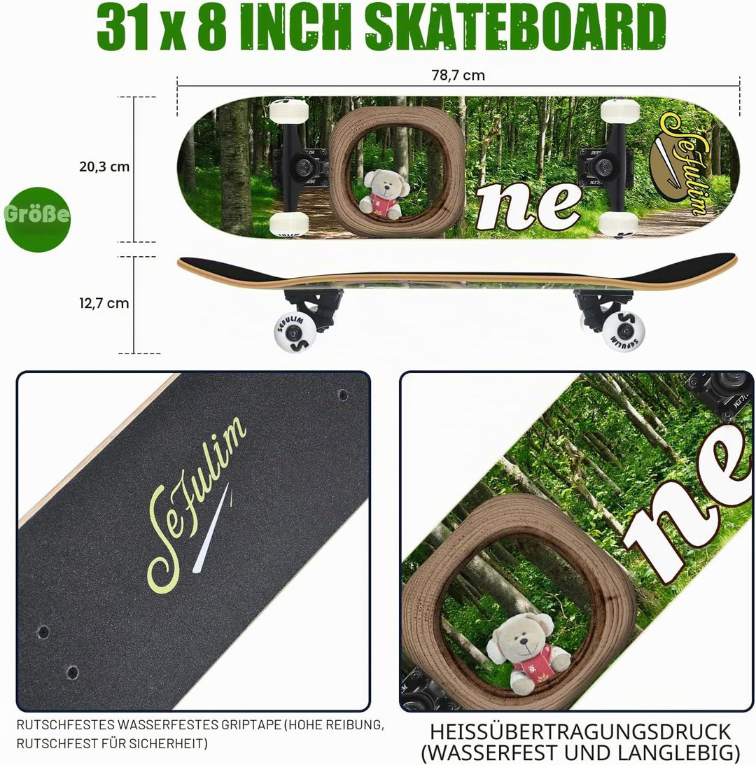 Sefulim Skateboard Adult Komplettboard 31 x 8 Zoll£¬ mit ABEC-7 Kugellager 7 Layer Ahorn f¨¹r Anf?ng