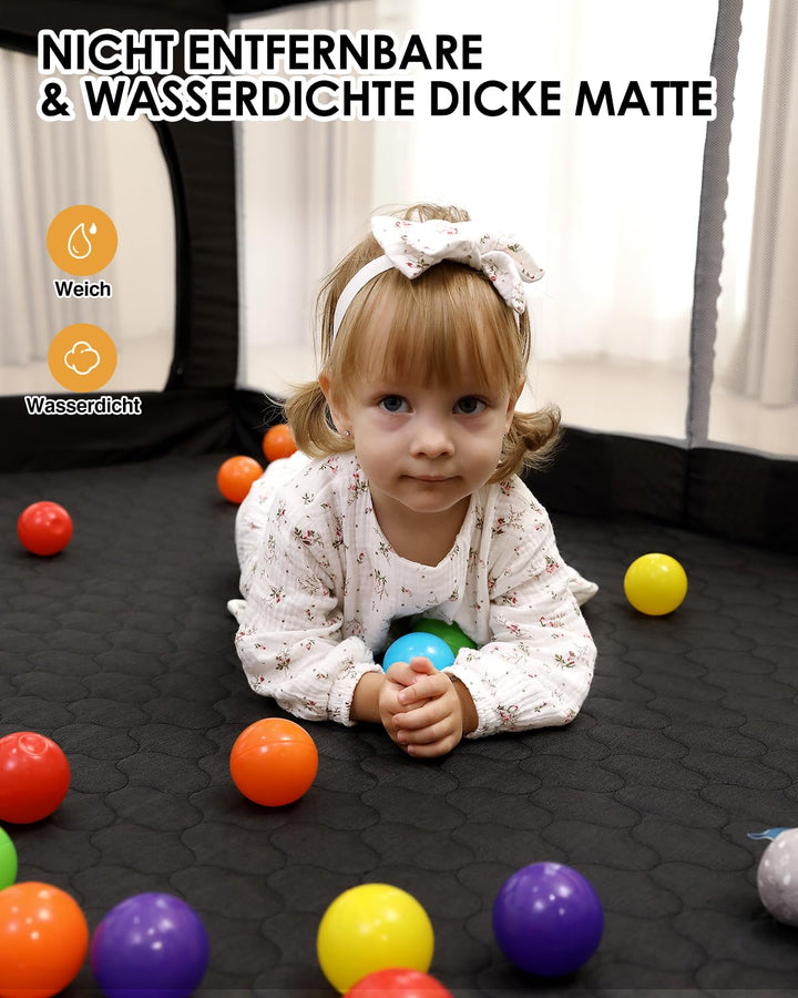 derimkcoa Laufstall Baby mit Spielmatte,Laufgitter Baby,Kinderzaun mit Atmungsaktivem Netz,Tragbarer