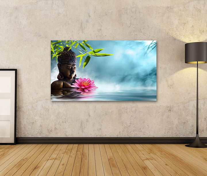 islandburner Bild auf Leinwand Buddha Meditation Asiatisch Bambus Spa Bilder Wandbilder Poster 80x40