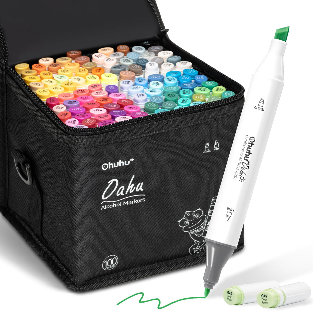 Ohuhu Marker Stifte, 100 Farben Stiften Marker Pen verdoppelt spitzt Kunst Sketch Twin Marker Stifte
