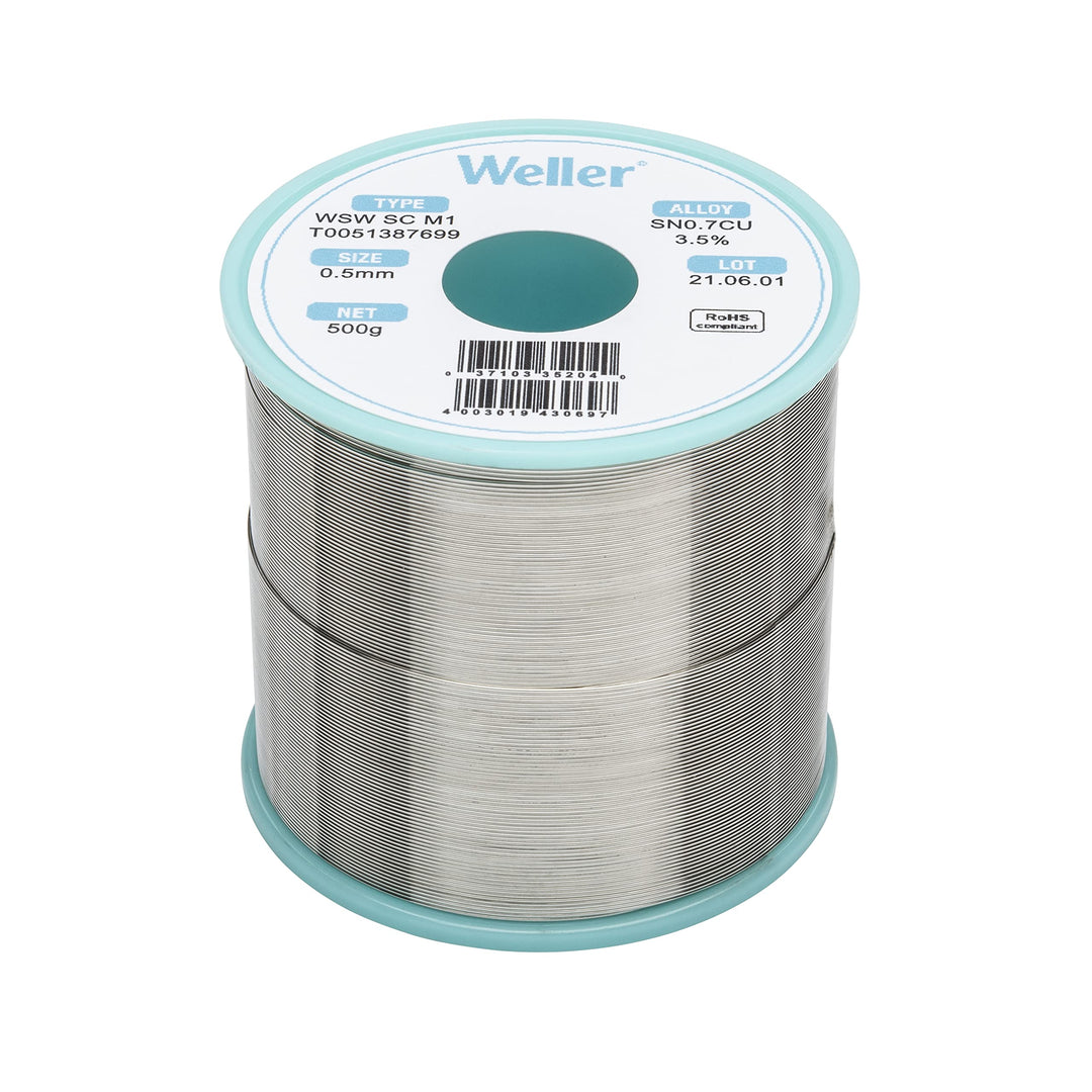 Weller WSW SC M1 (T0051387699) Bleifreier Lötdraht, Ø 0,5 mm, Legierung Sn99,3Cu0,7, Flussmittelgeha