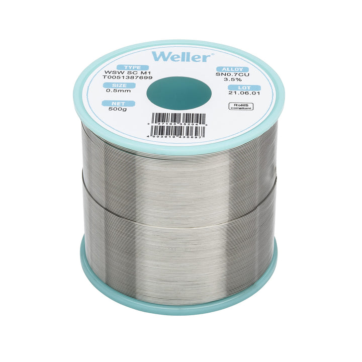 Weller WSW SC M1 (T0051387699) Bleifreier Lötdraht, Ø 0,5 mm, Legierung Sn99,3Cu0,7, Flussmittelgeha