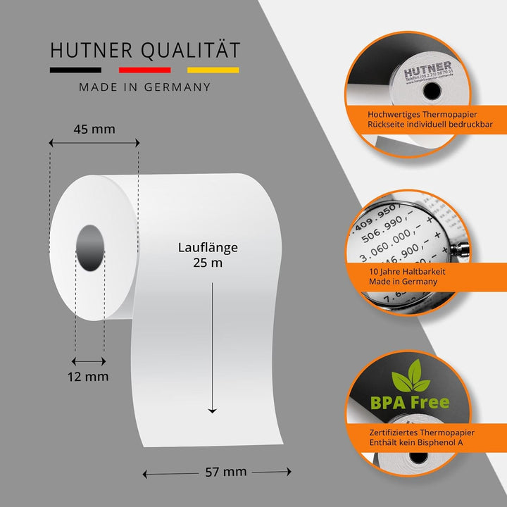 50 Stk. Thermorollen | 57x25x12 mm Ø45mm | Länge: 25 m | BPA frei | für EC Cash Geräte | Thermopapie