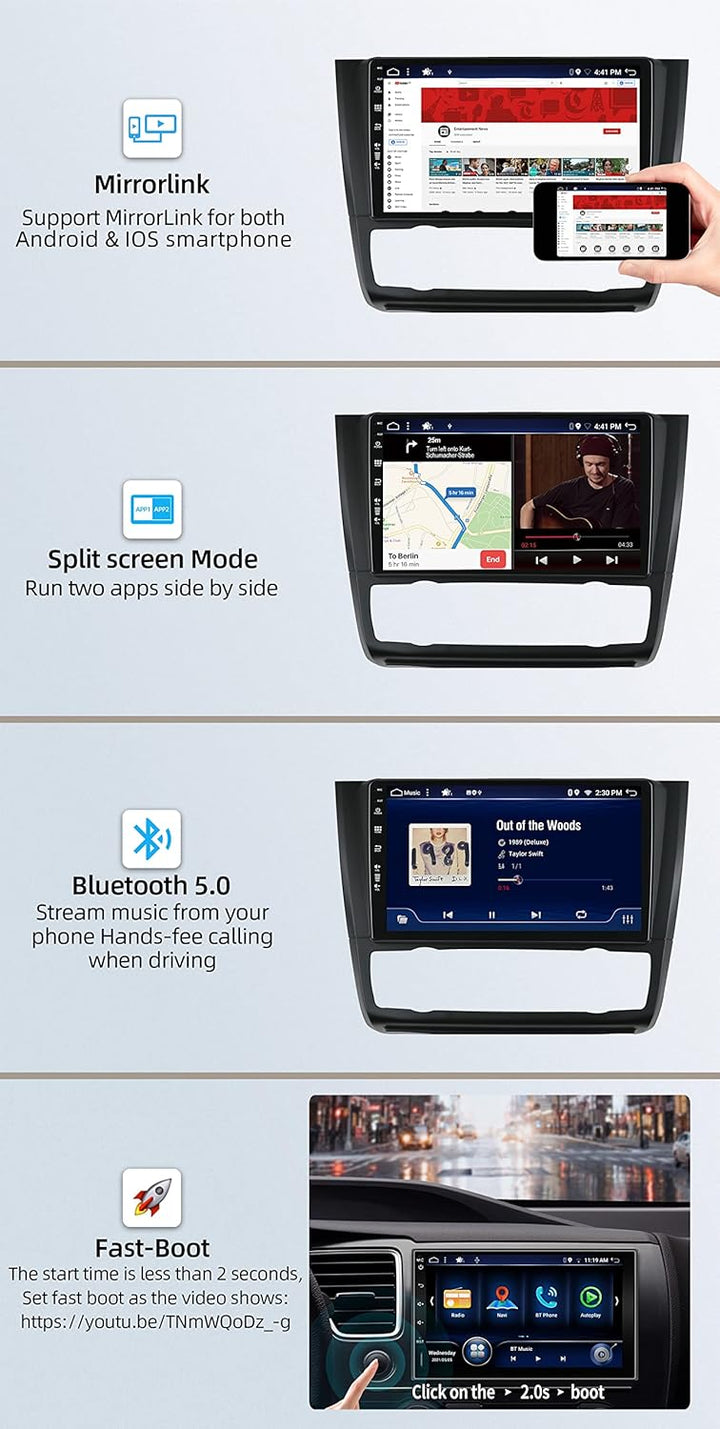 YUNTX [4GB+64GB] Android 12 Autoradio für BMW 1 Series E81 E82 E87 E88 (2008-2012)-2 Din-[Integriert