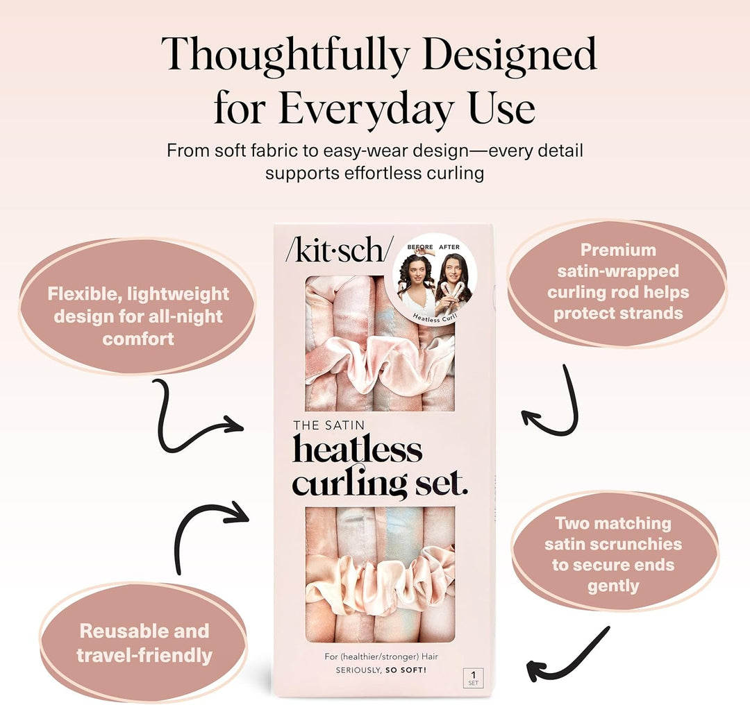 Kitsch Satin Heatless Curling Set - Heatless Lockenwickler Stirnband für Kurzes & Langes Haar Locken